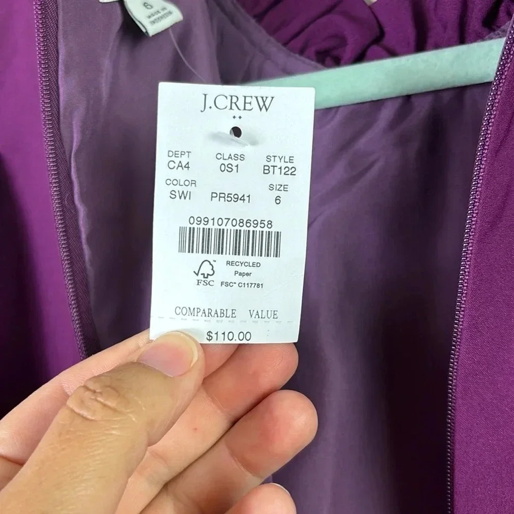 NWT J. Crew Ruffle neck and sleeves - shift dress in purple plum size 6